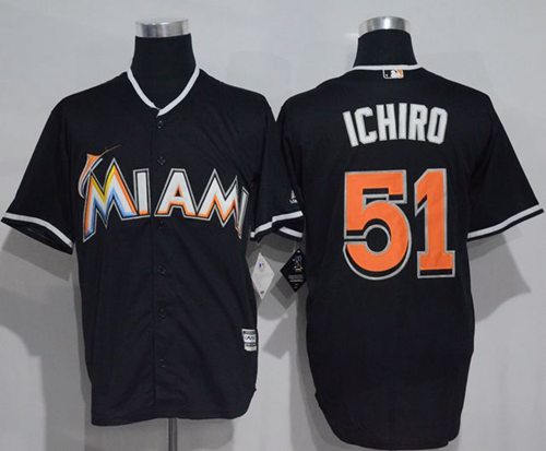marlins #51 Ichiro Suzuki Black New Cool Base Stitched MLB Jersey - Click Image to Close